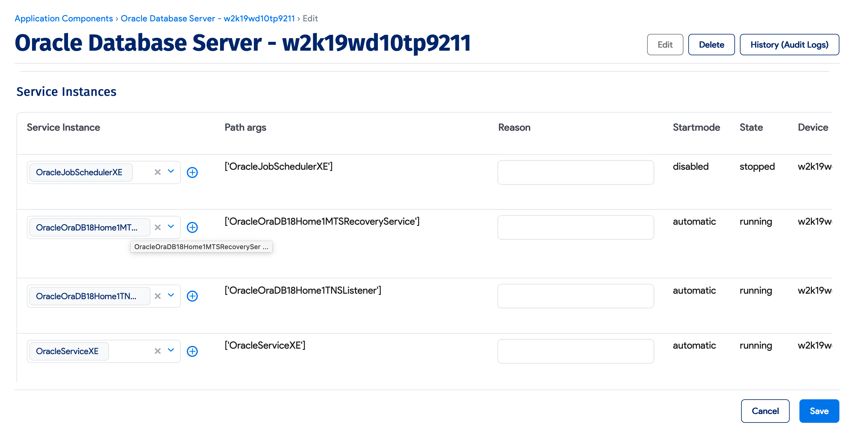 Editing the Application Component