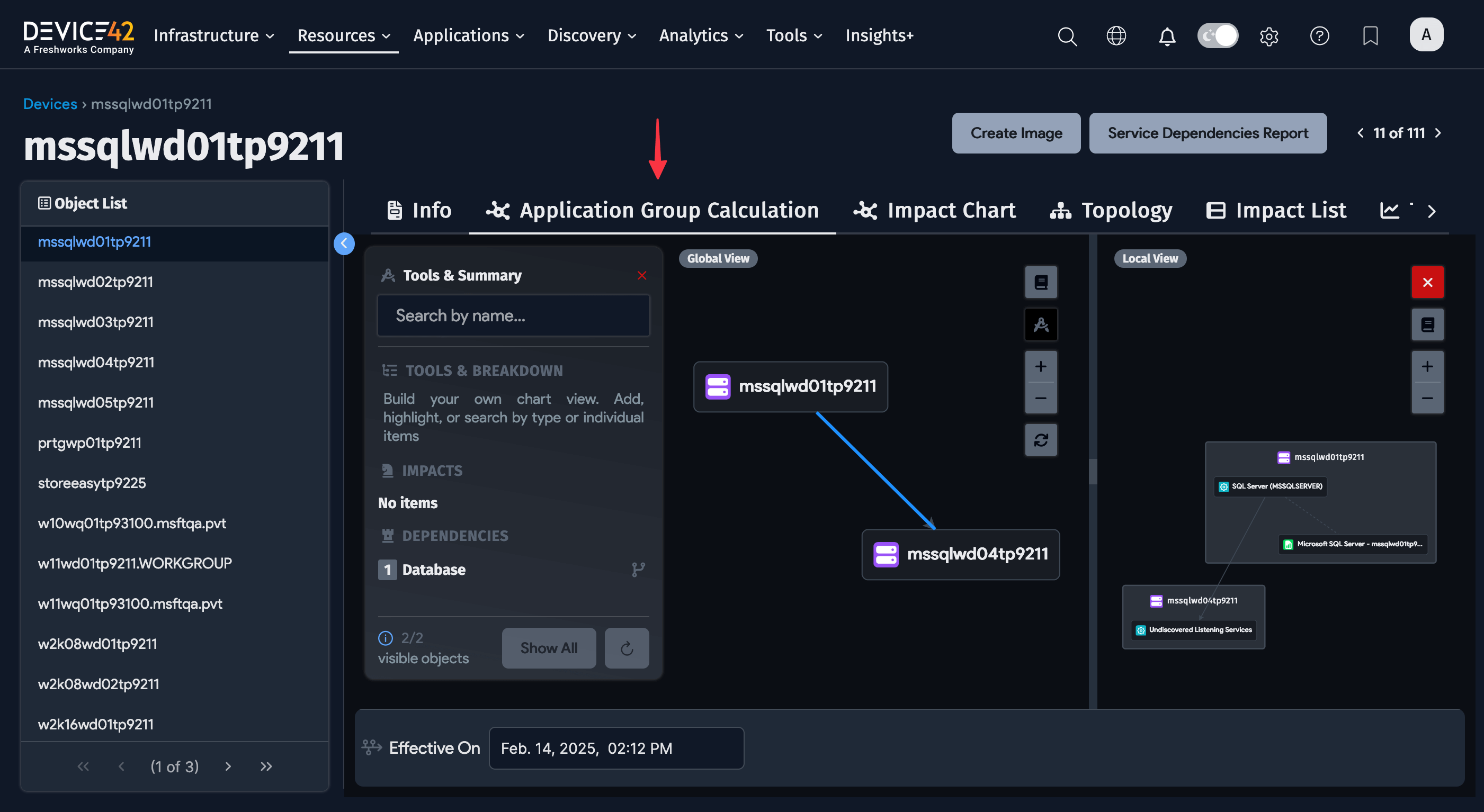 Application group calculation detailed view