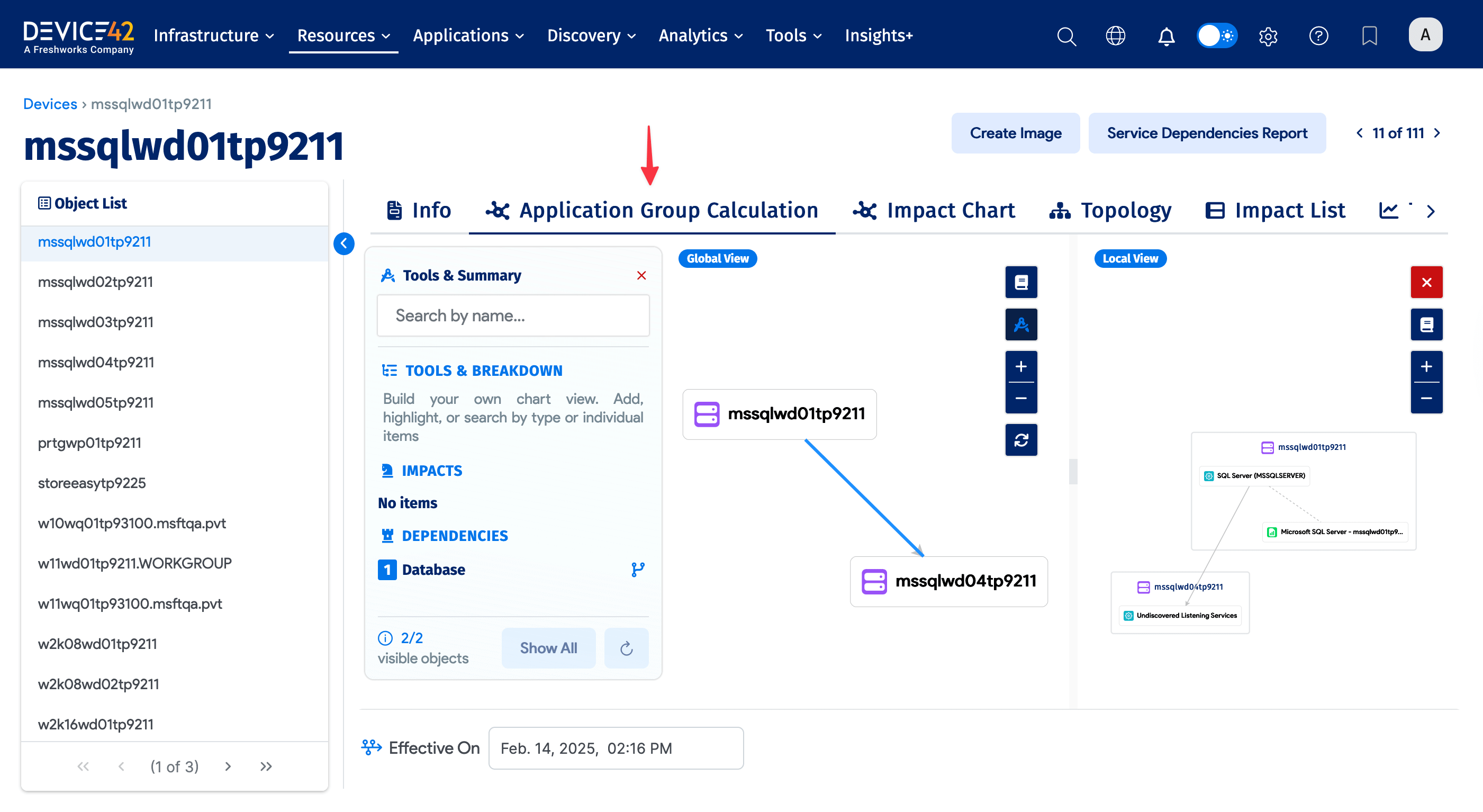 Application group calculation detailed view