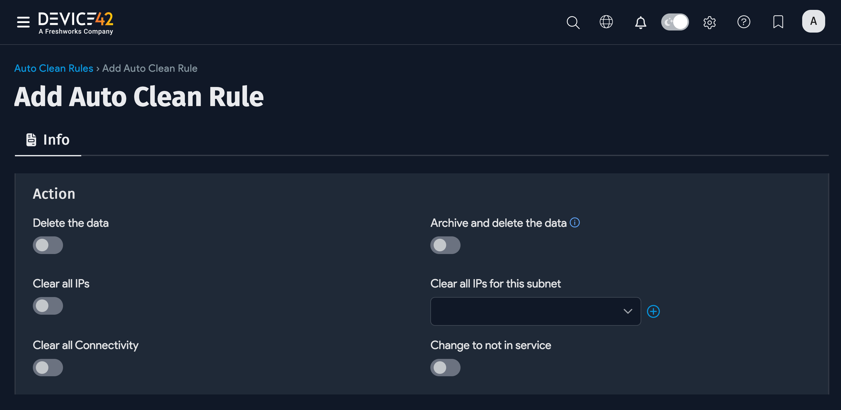 Auto Clean Rules Action options for Devices