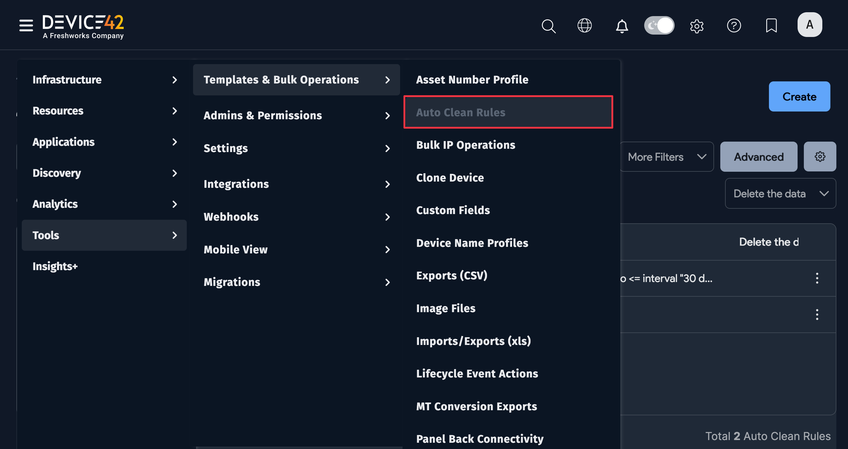 Auto Clean Rules menu location