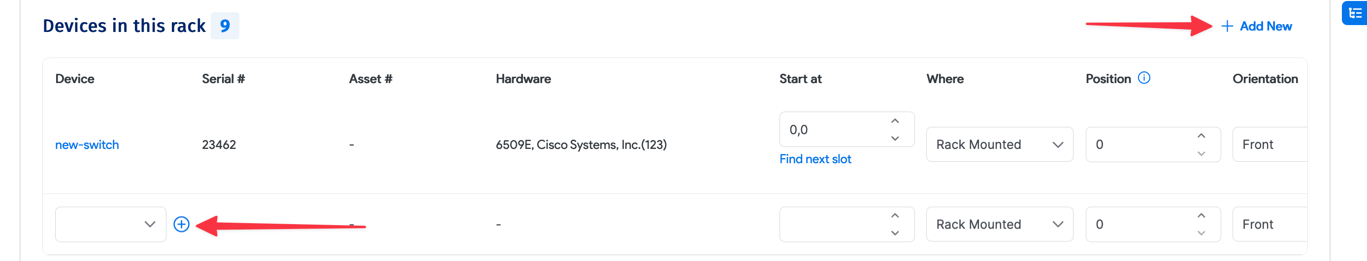 Add another device to rack line item