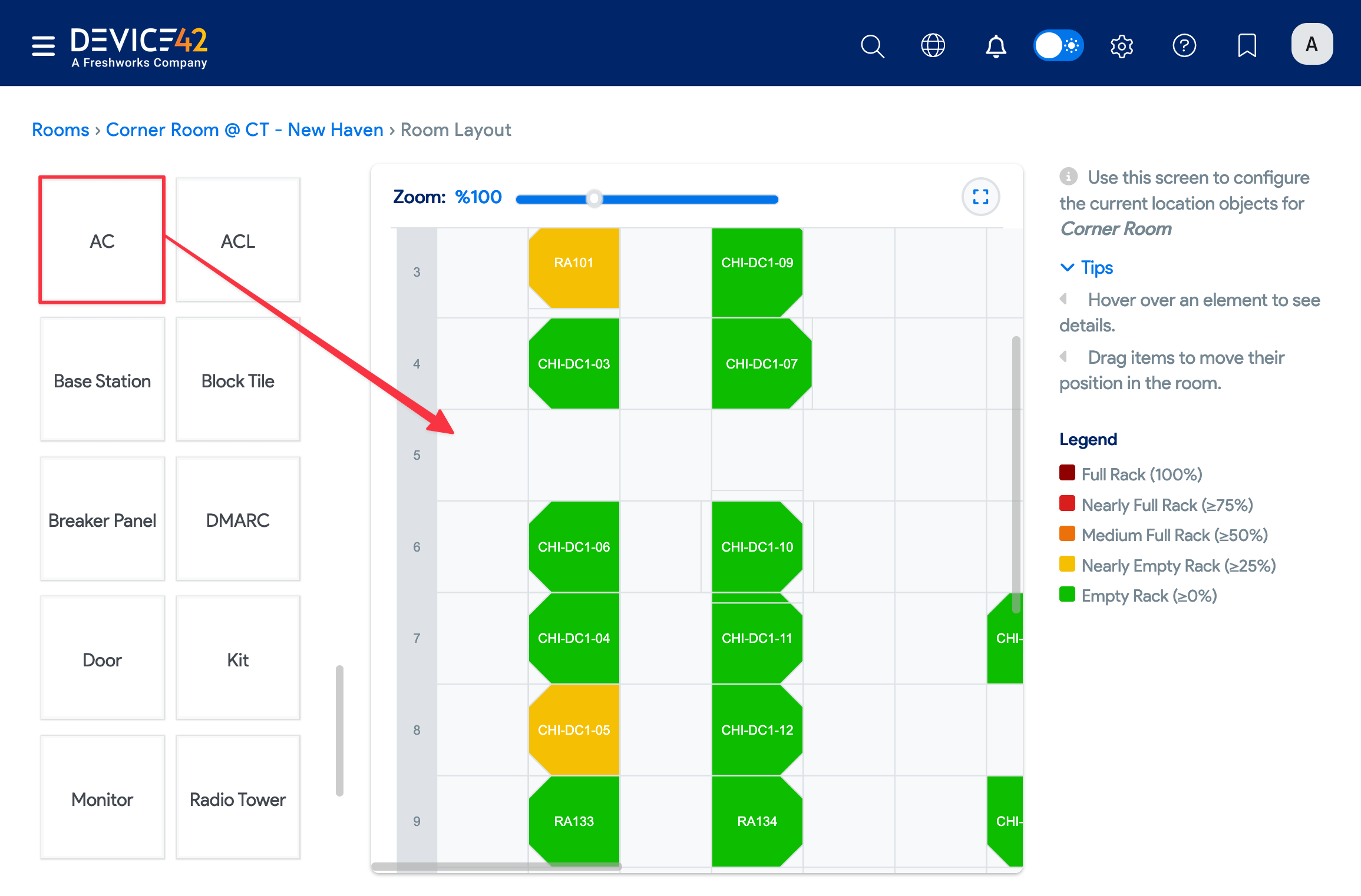 Drag room object template to layout