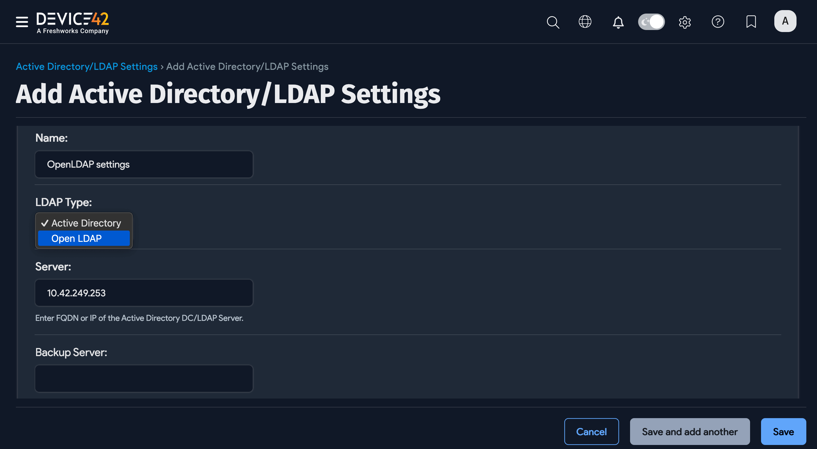 Add AD/LDAP settings