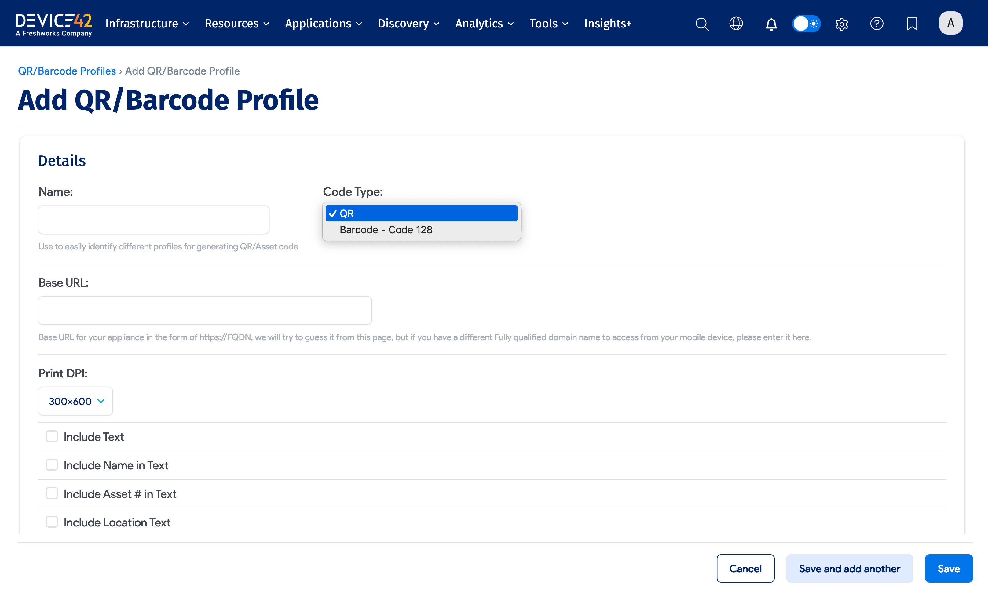Create QR/Barcode Profile