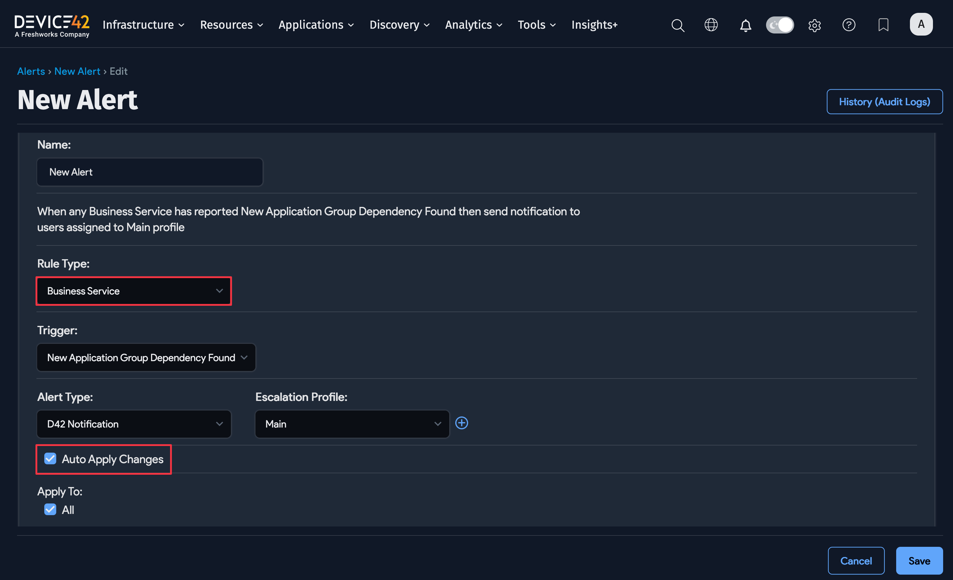 Business Service alert
