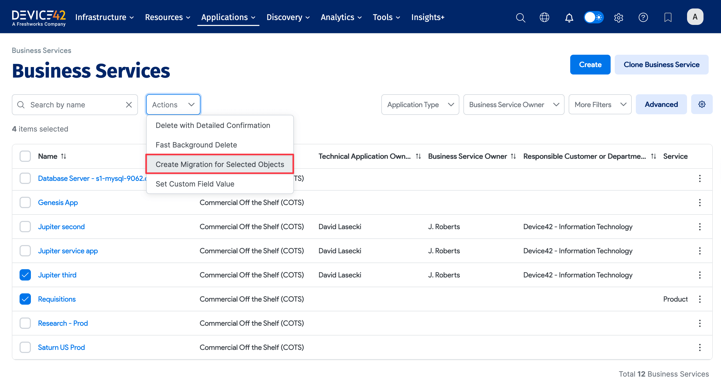 Create migrations action