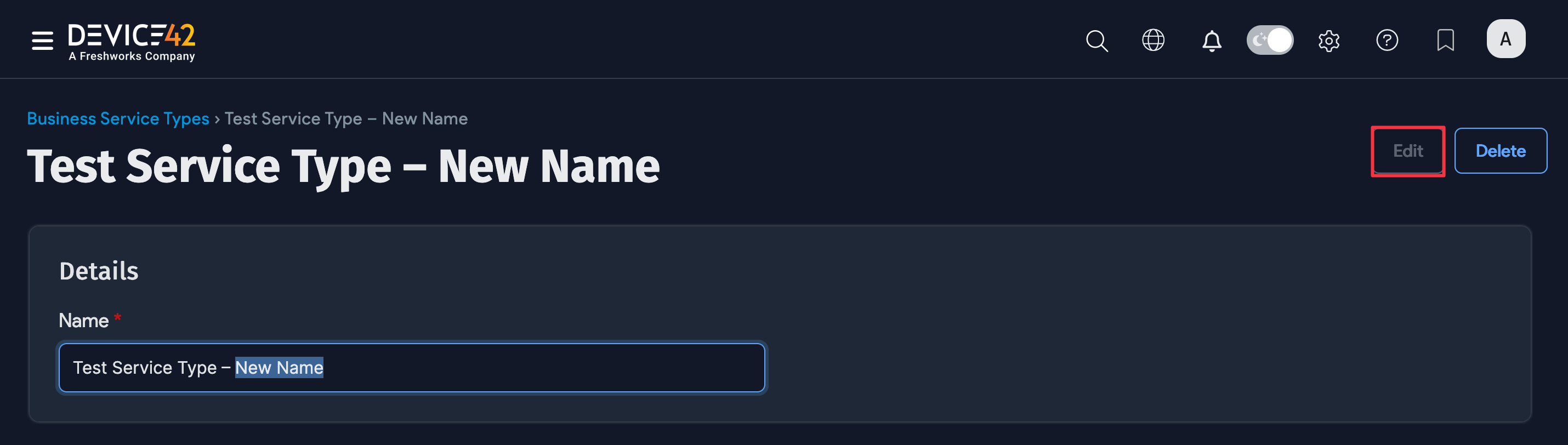 Edit Business Service Type name