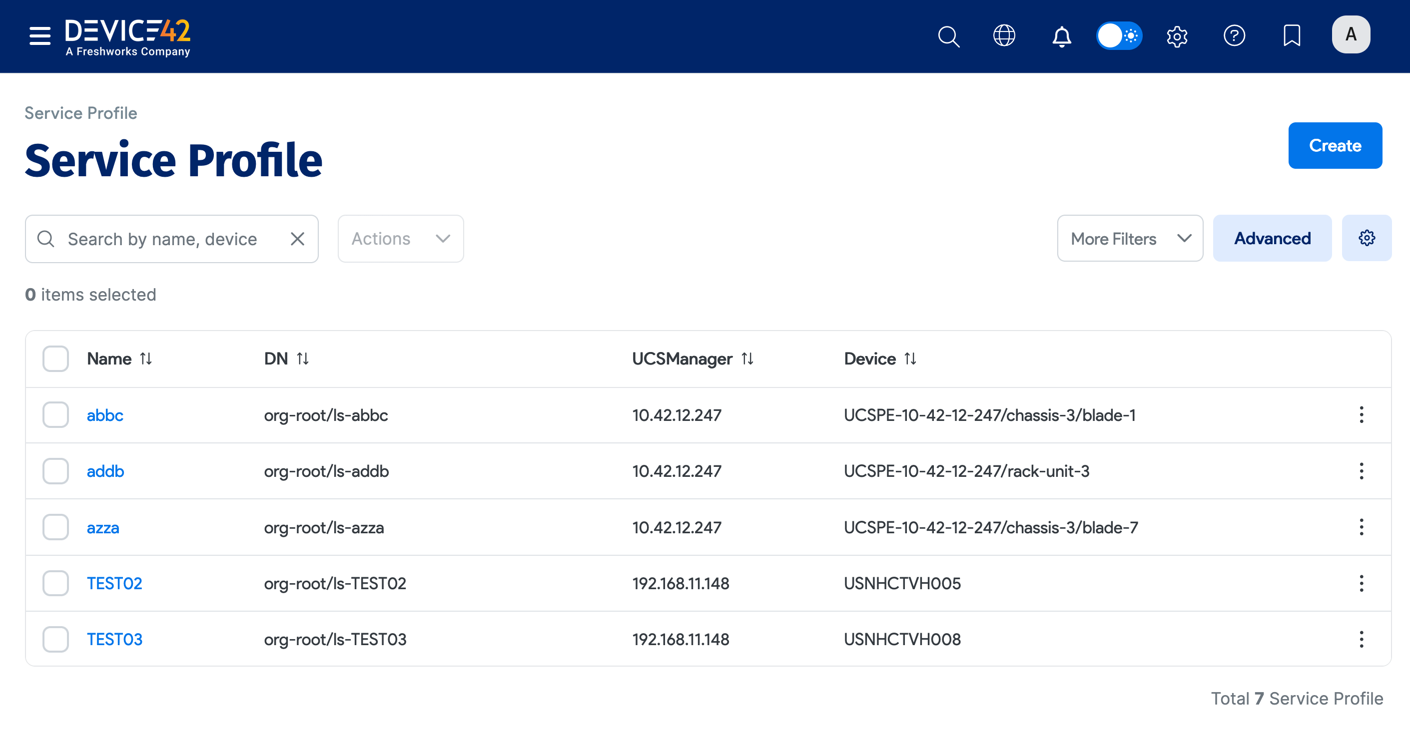 Service profile list