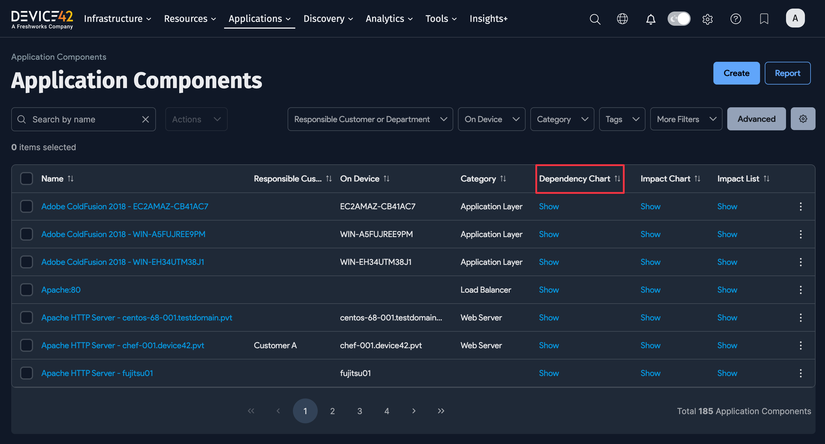 Application Component list page
