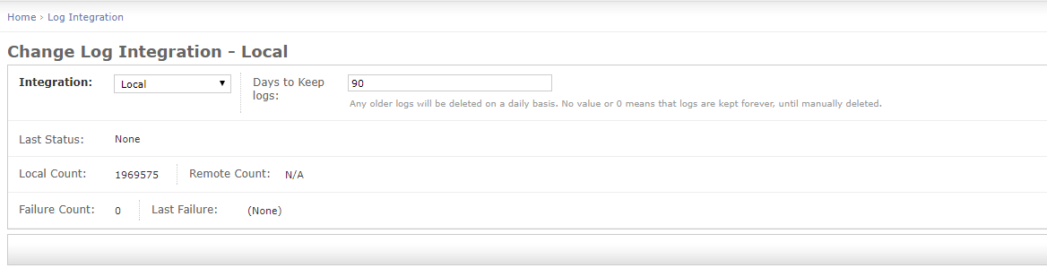 Change Log Integration Settings
