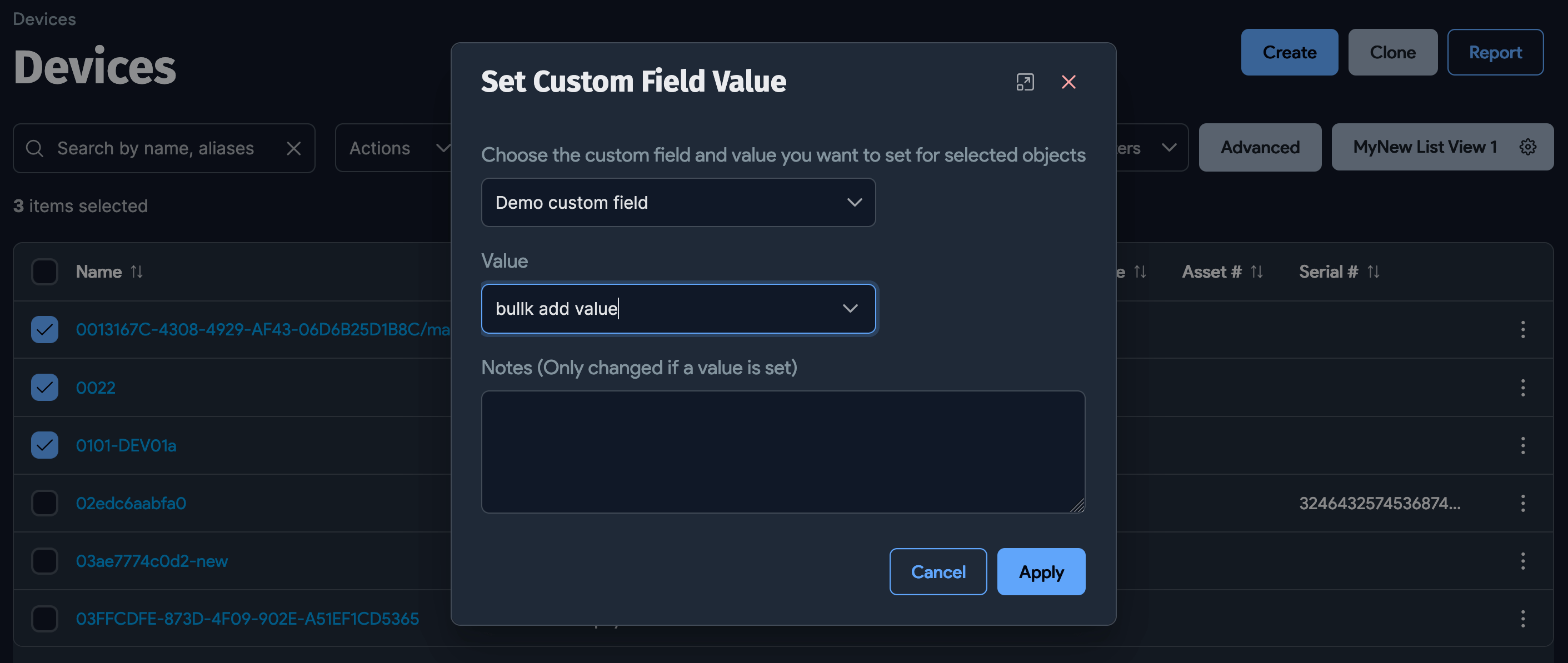 Custom field bulk actions