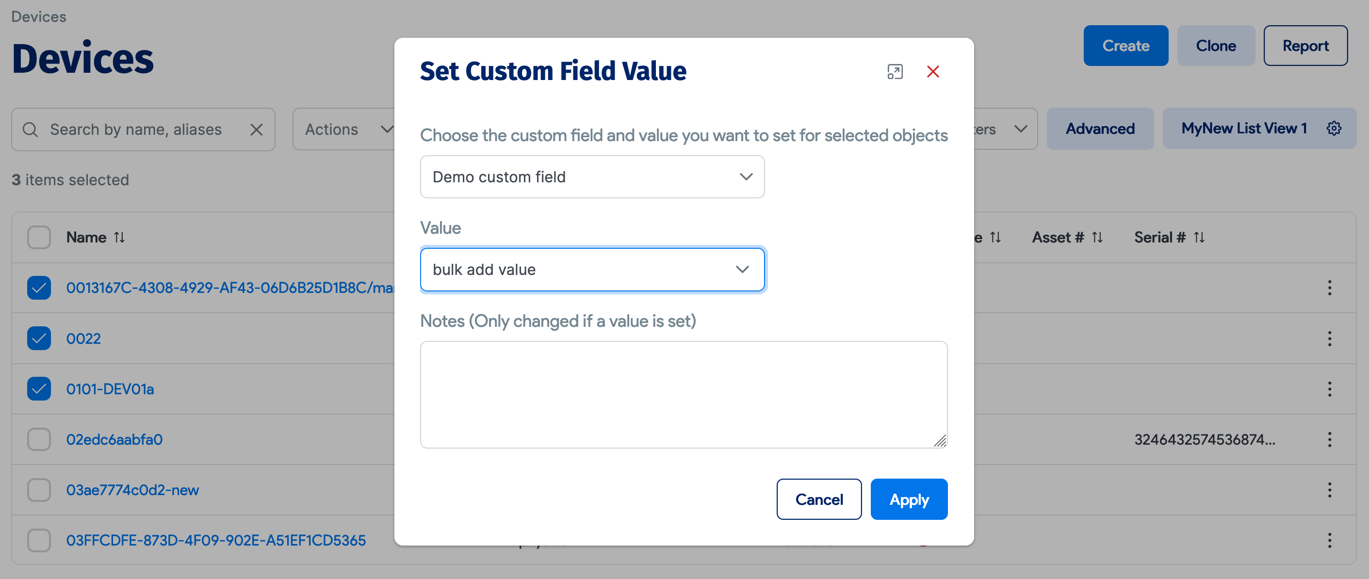 Custom field bulk actions