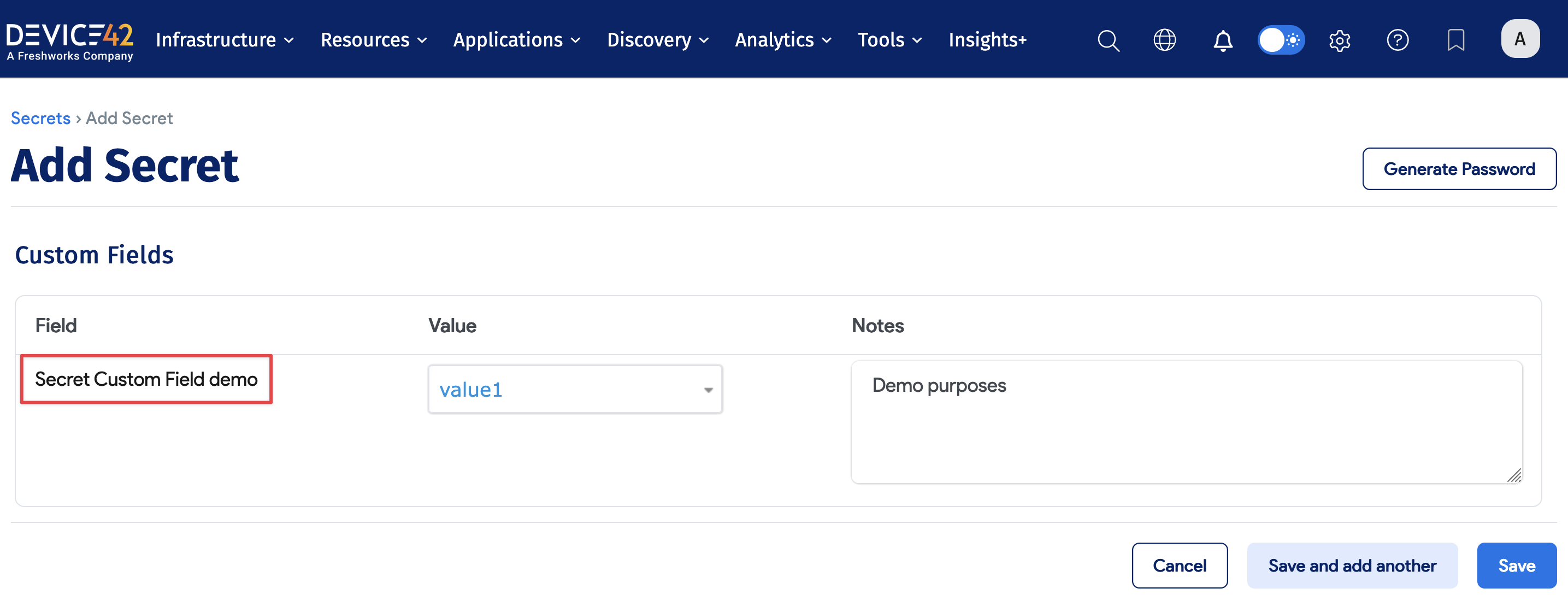 Custom field on Secret form