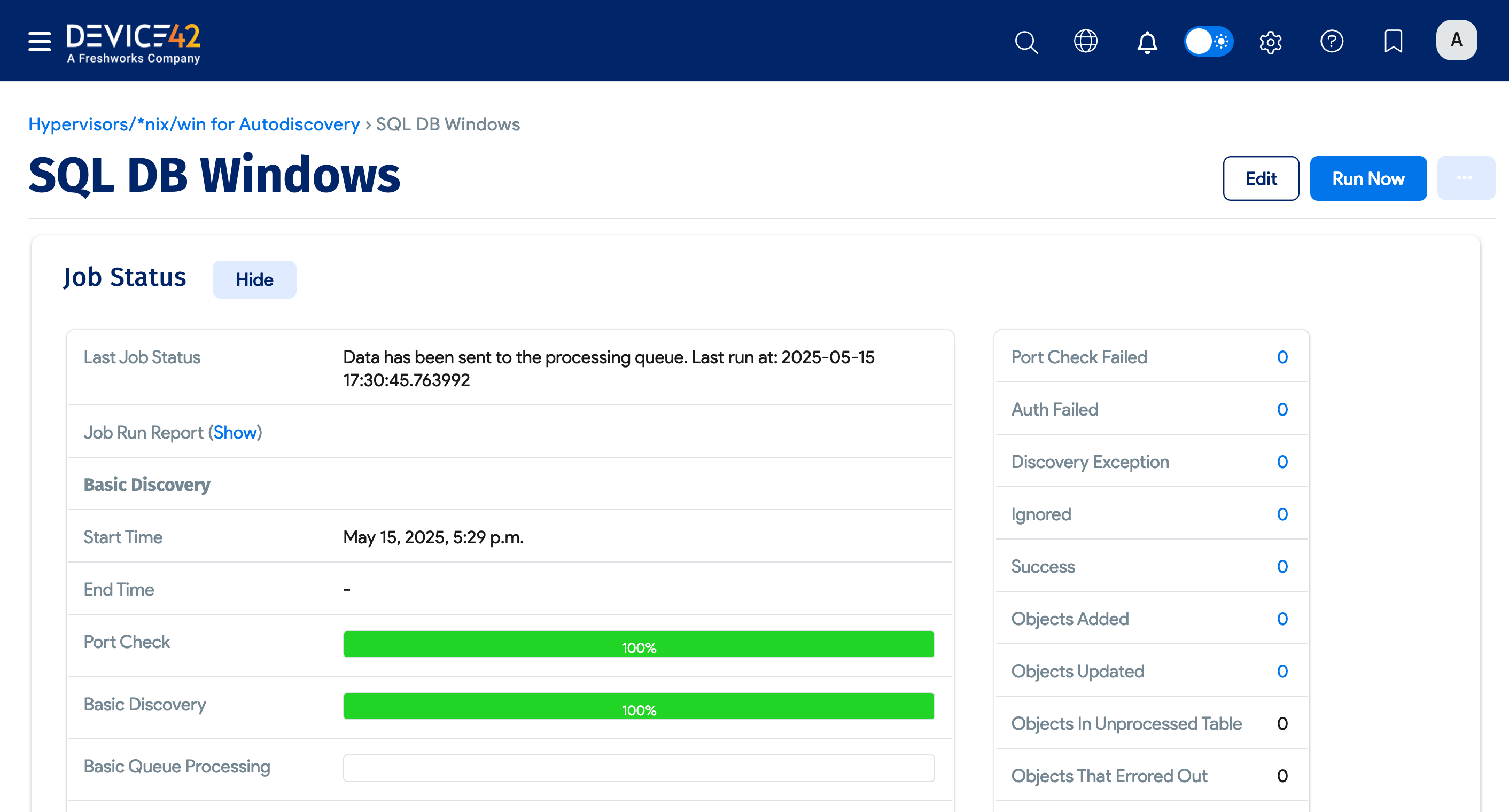 MS SQL discovery job