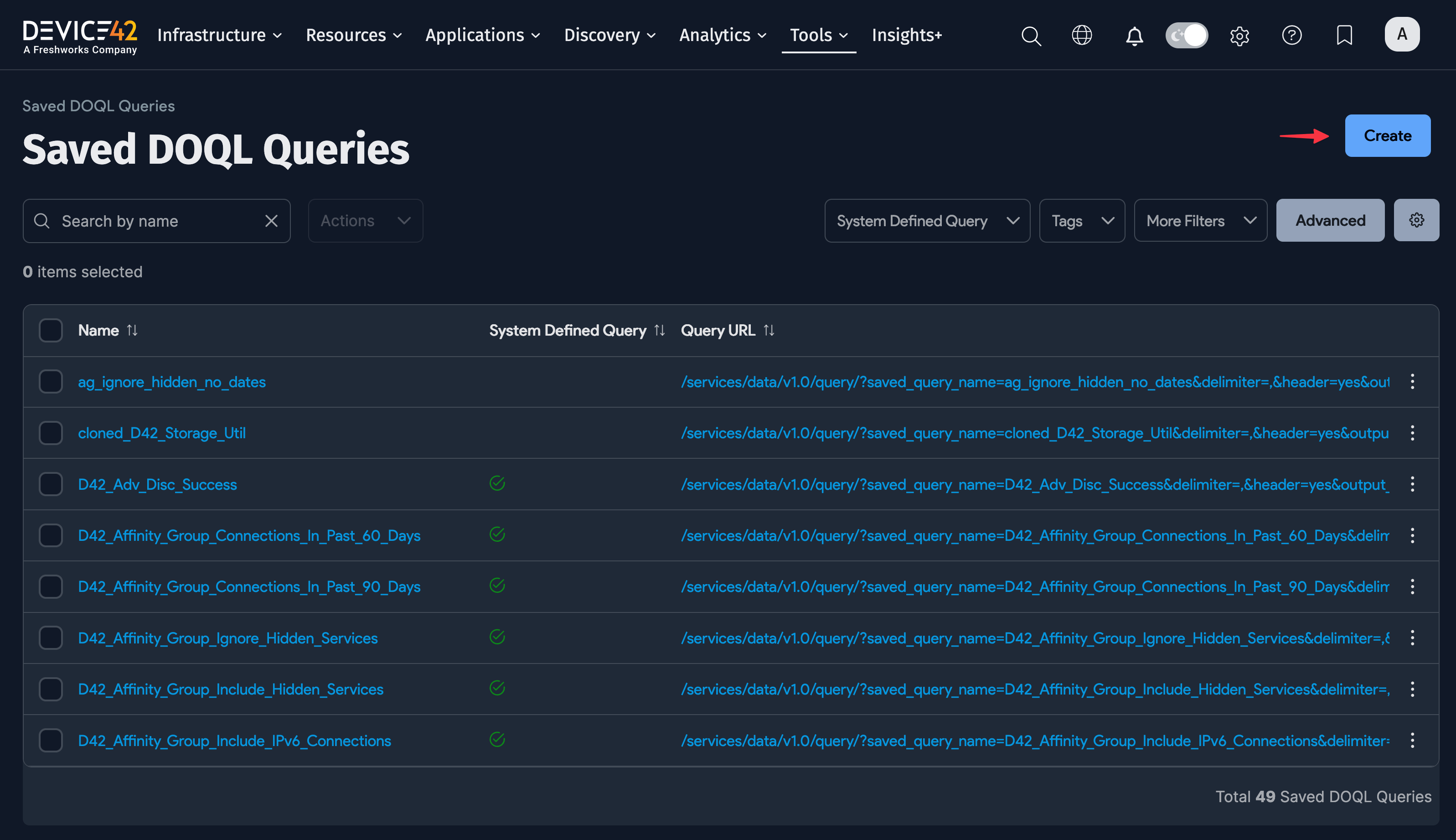 Saved DOQL Queries menu item