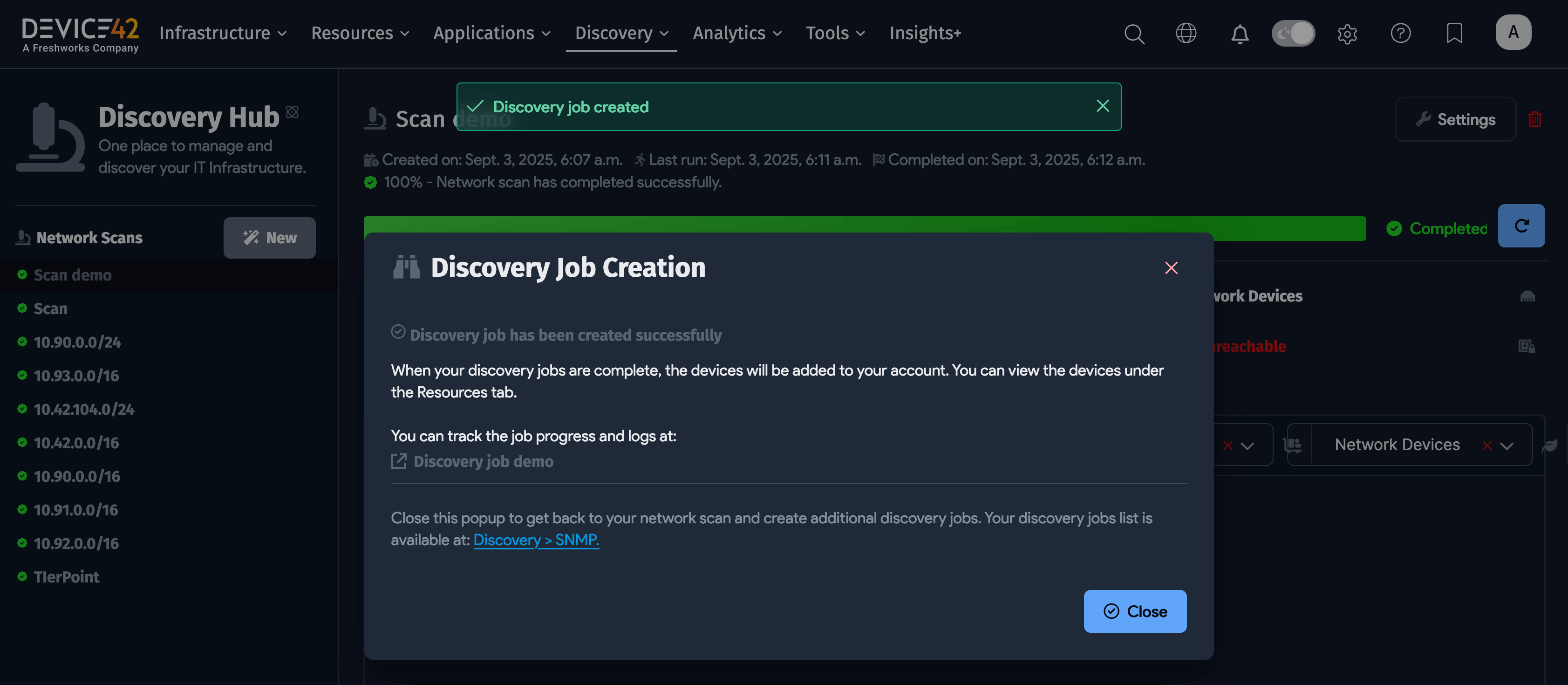 Discovery job success