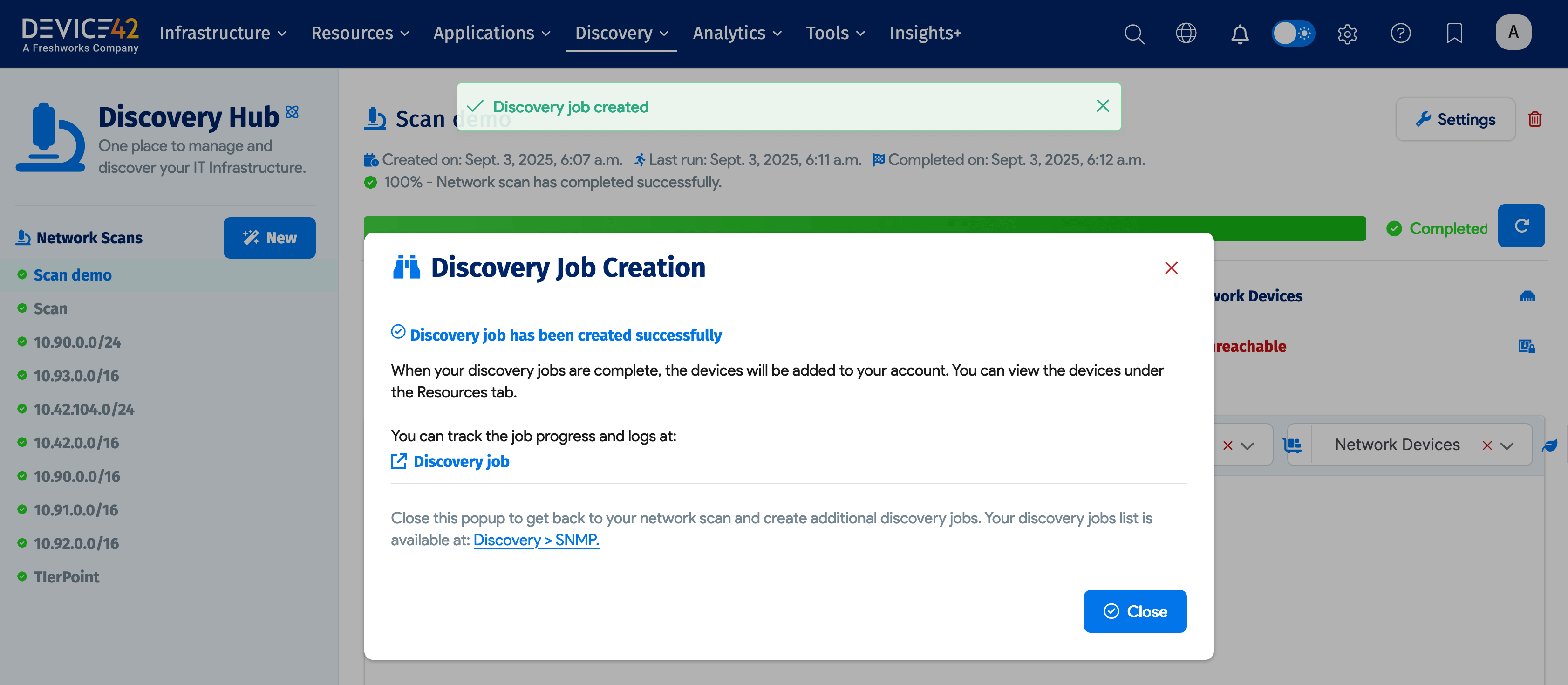 Discovery job success