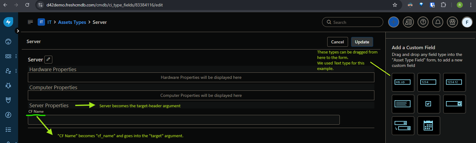 Label the custom field in the FS UI