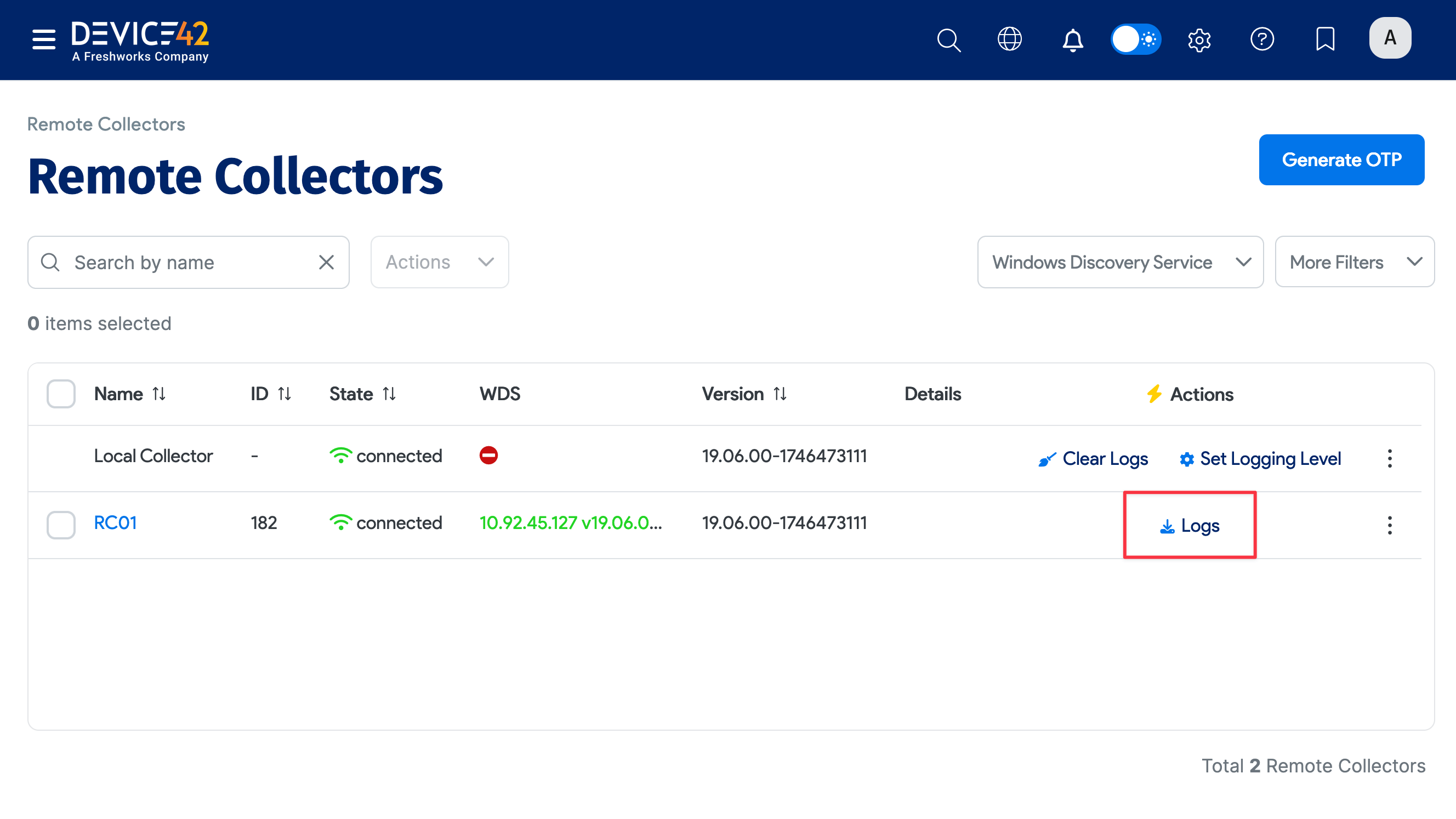 Download RC logs button