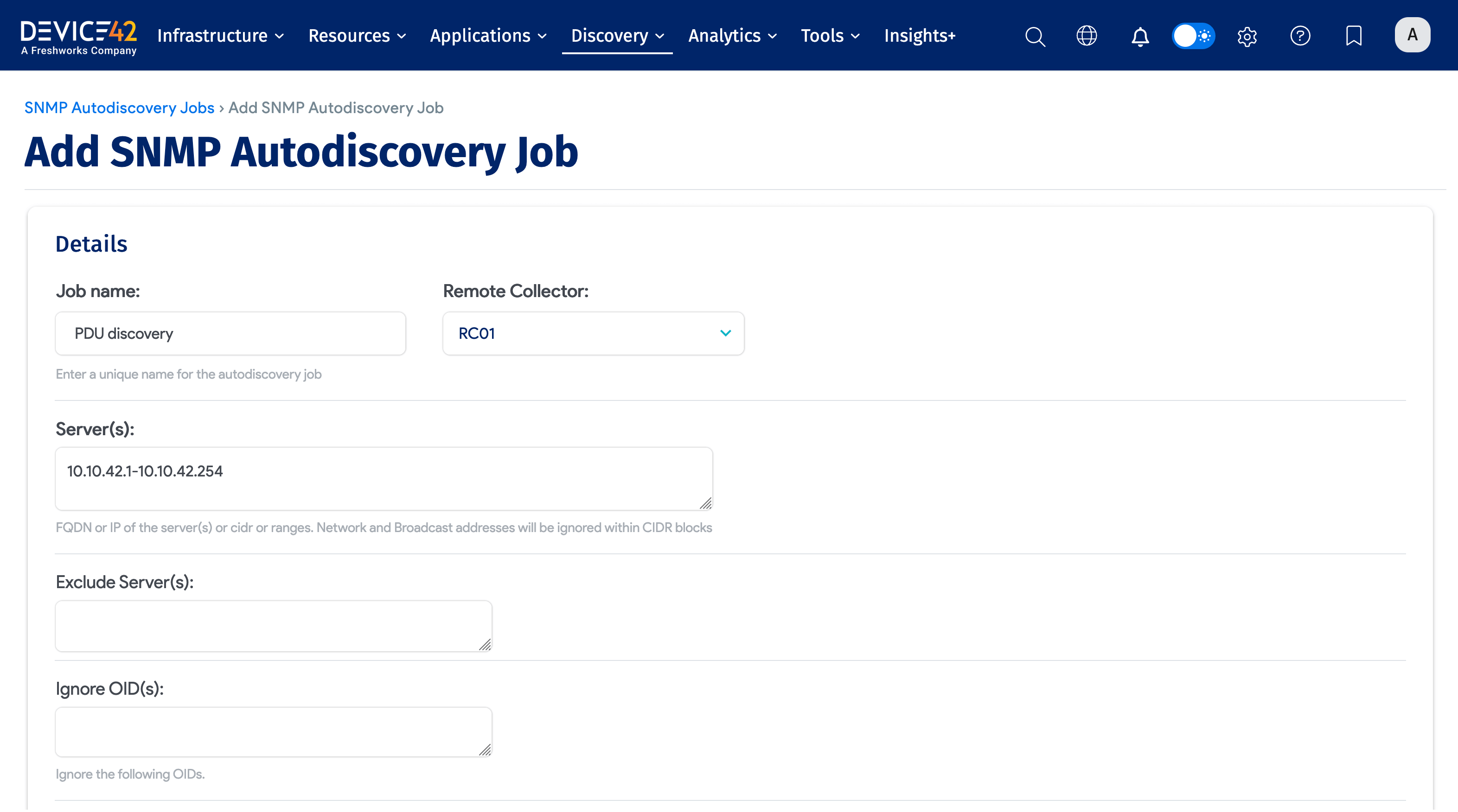 Add SNMP discovery job