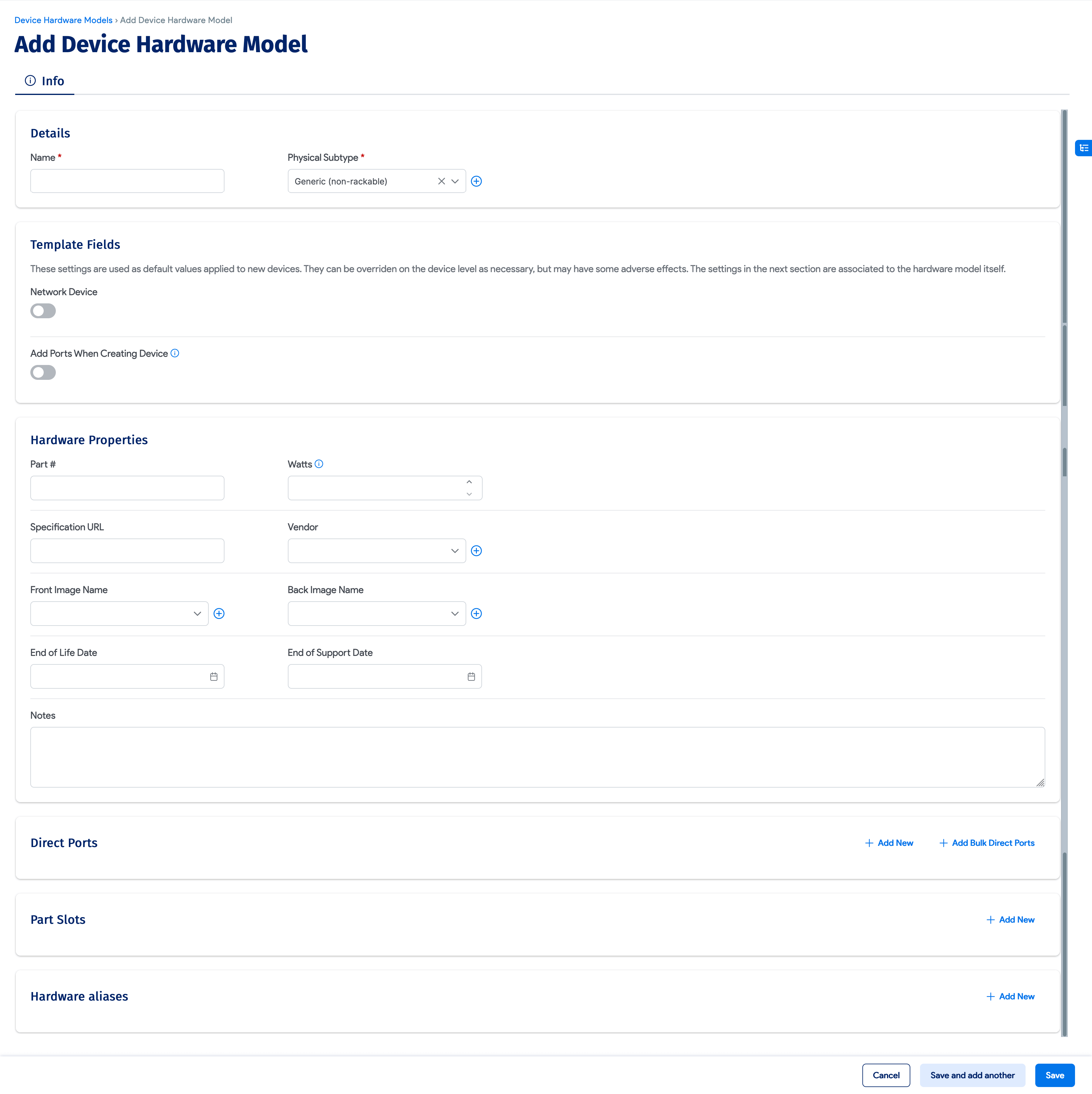 Add/edit hardware model