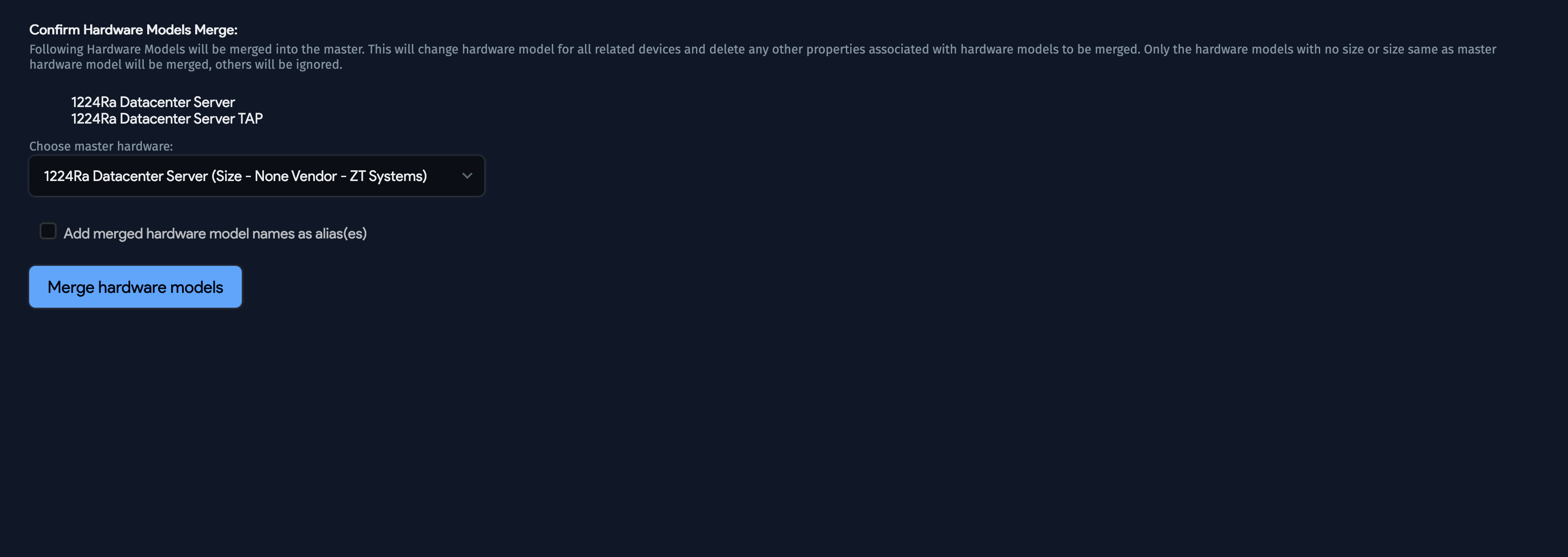 Confirm Hardware Model merge