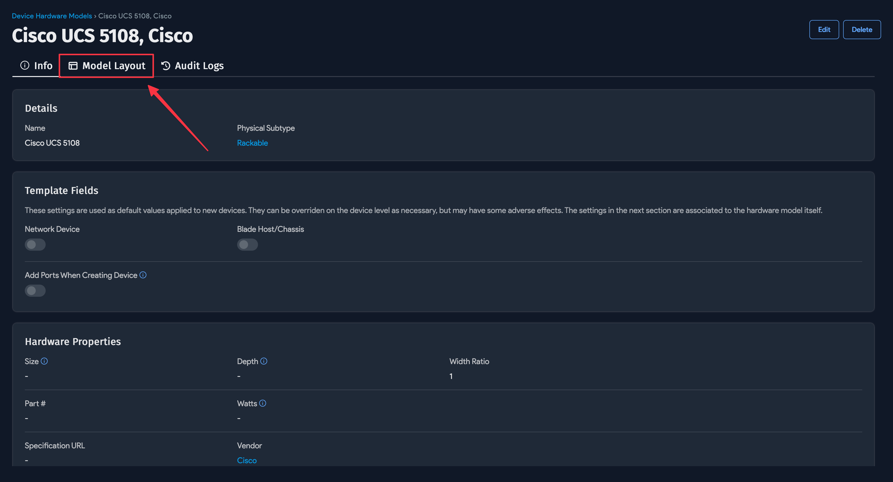 Model layout edit button