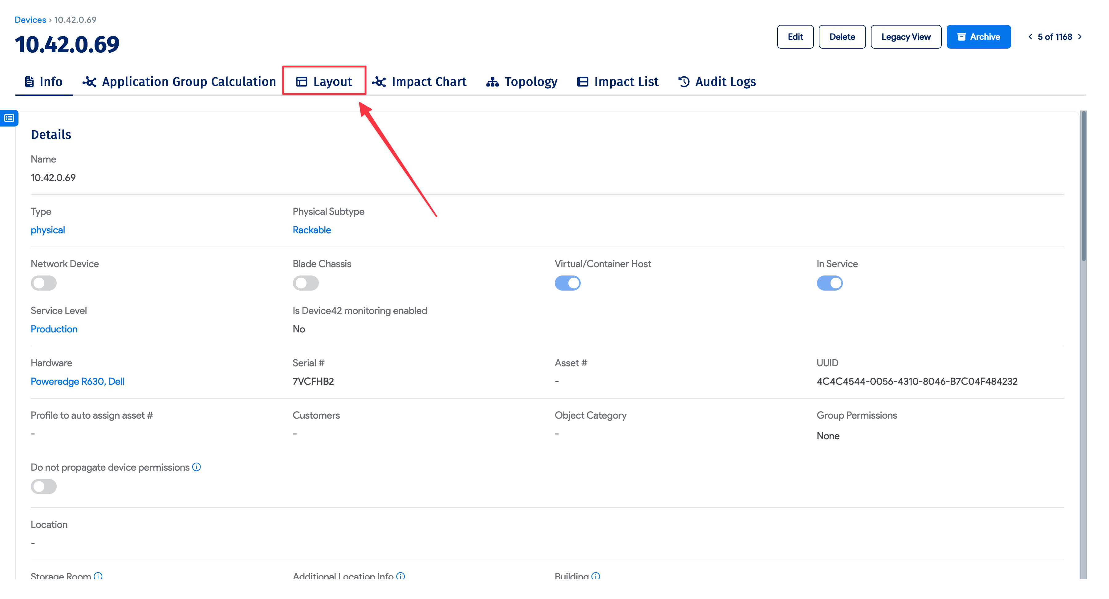 Physical device Layout button
