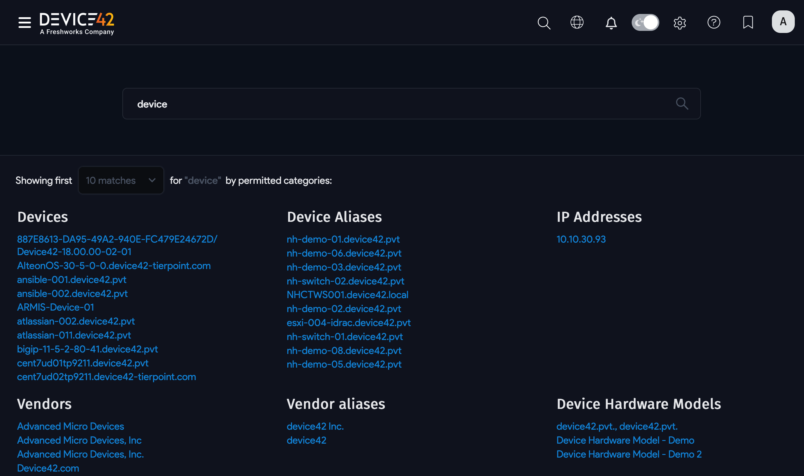 Search results links