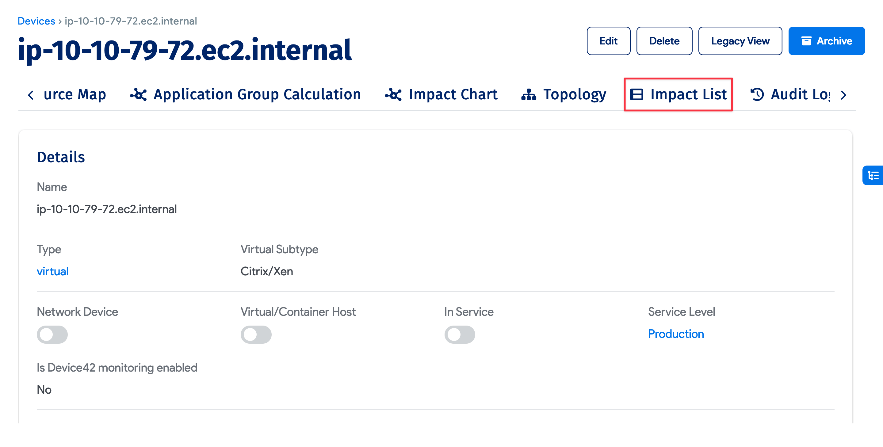 View device impact list