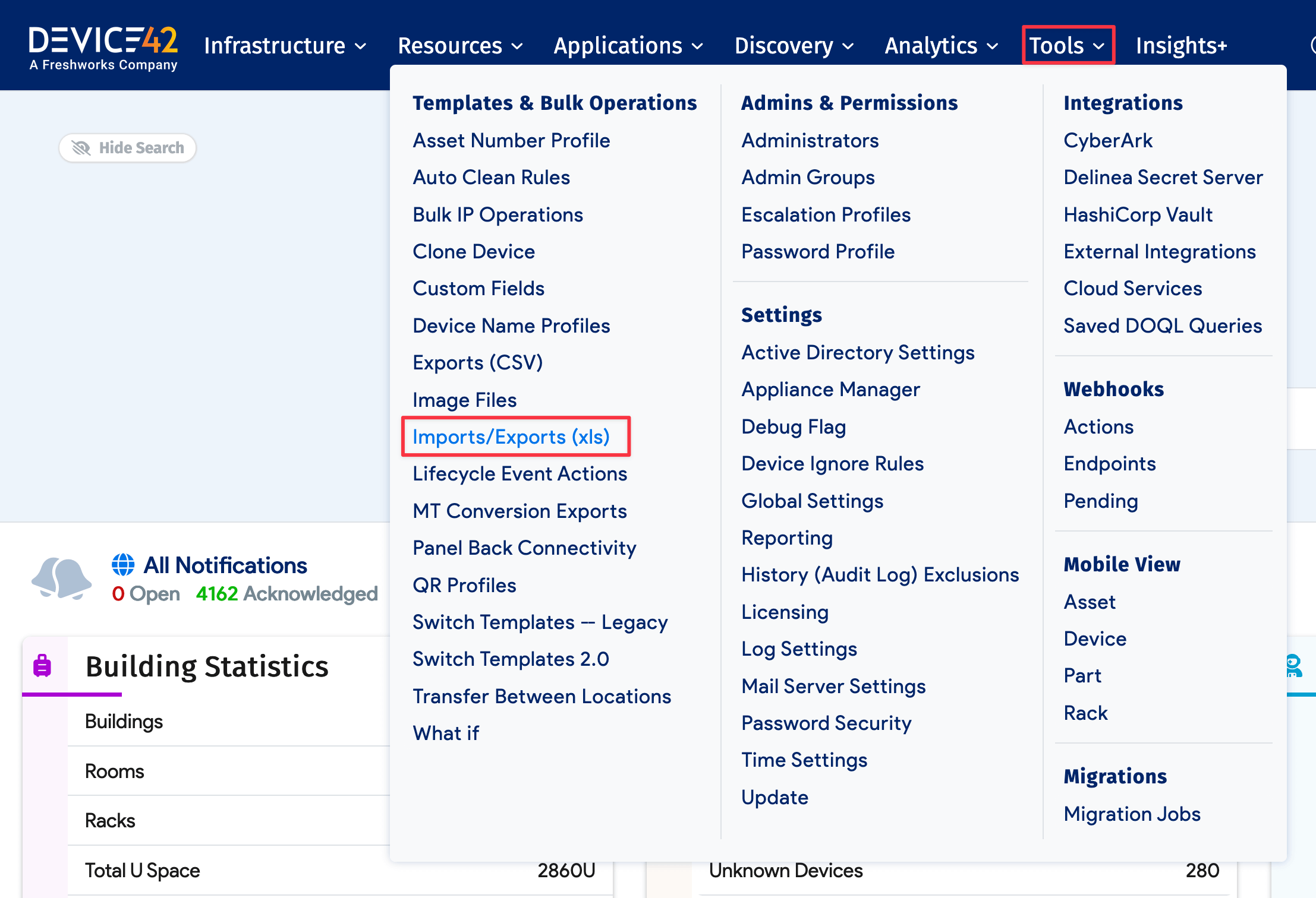 Select import/export menu