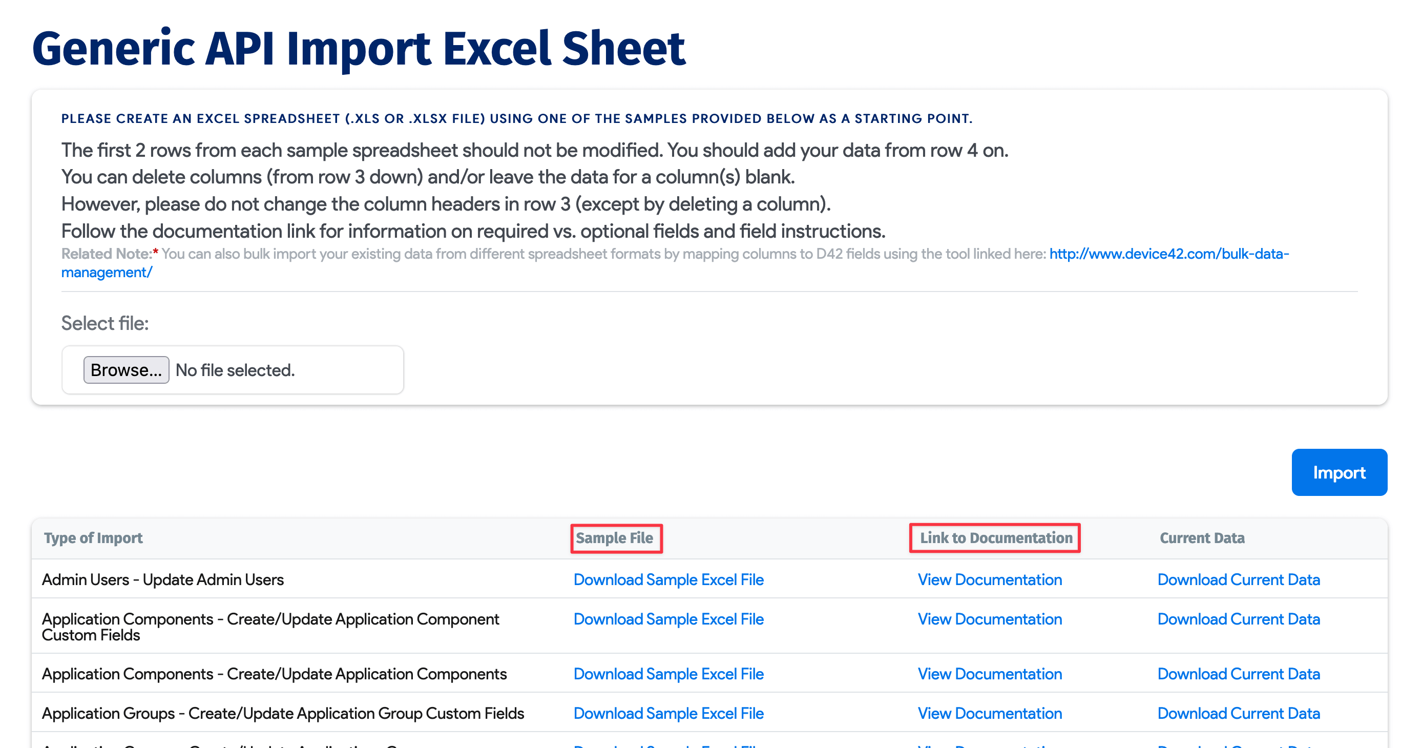 Select import/export menu