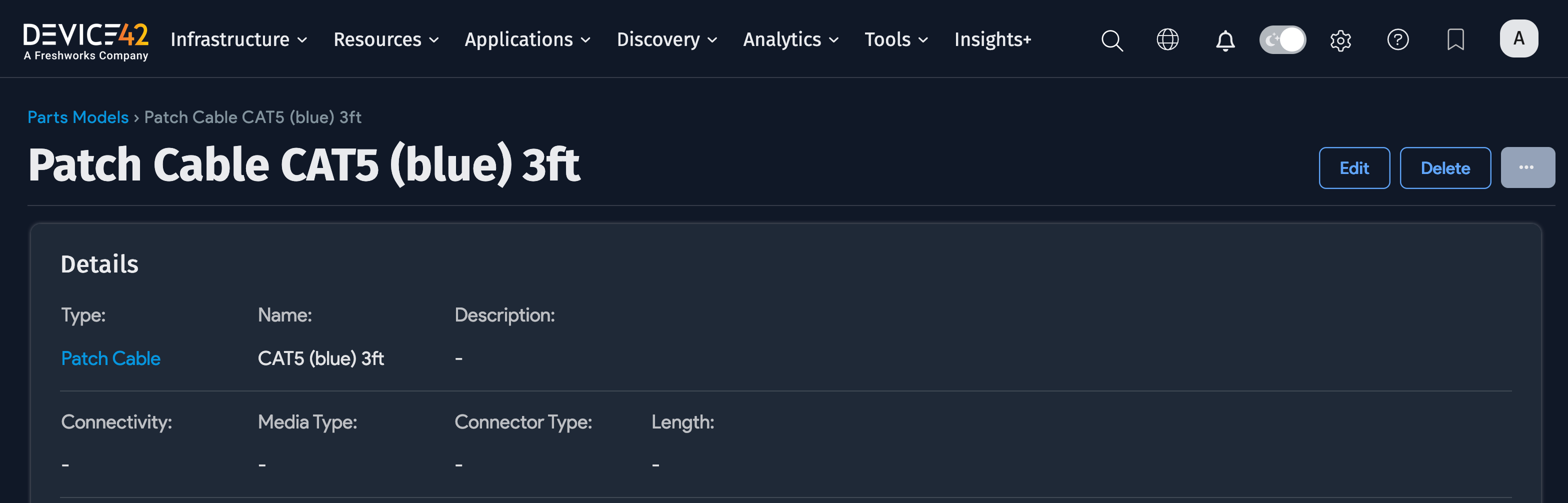 Patch Cable part model detail view