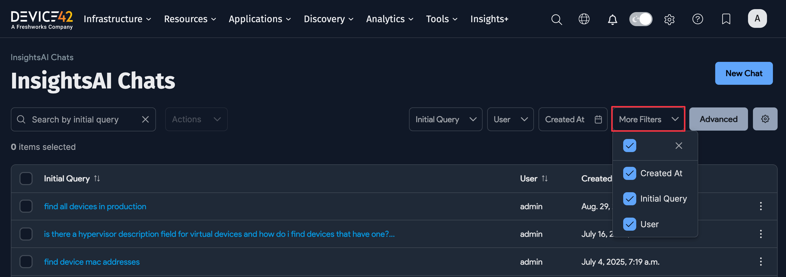 List page filter options
