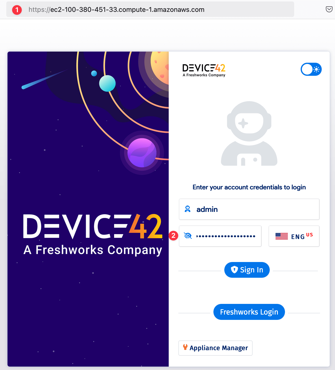 Device42 Web UI login v19.05