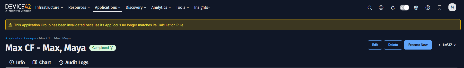 Invalidated Application Group Notification