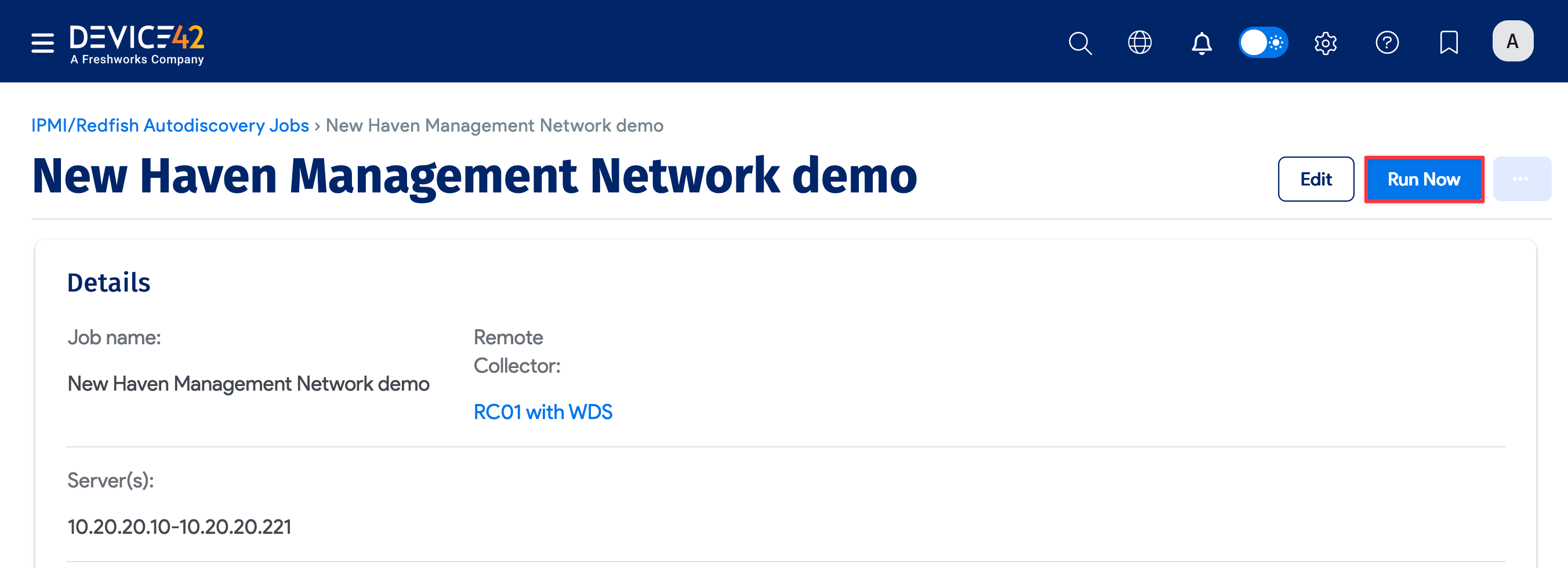 Run Now from the job details page