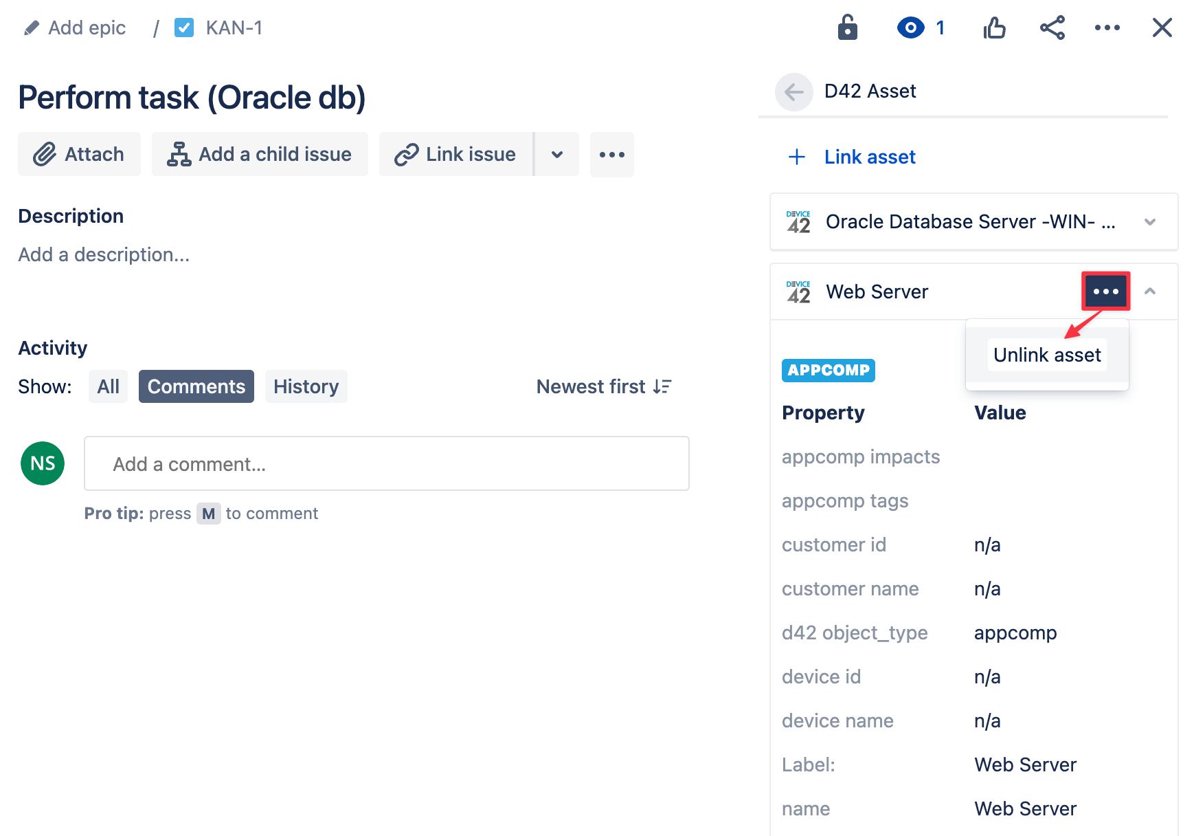 Unlink asset from Jira issue