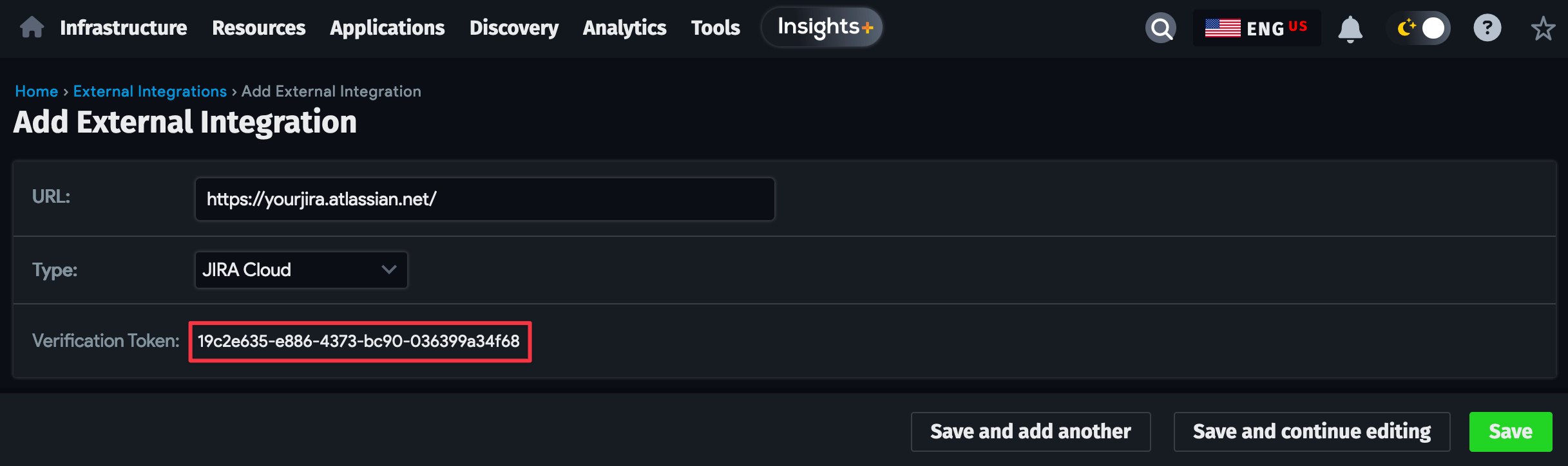 Add external integration url and type