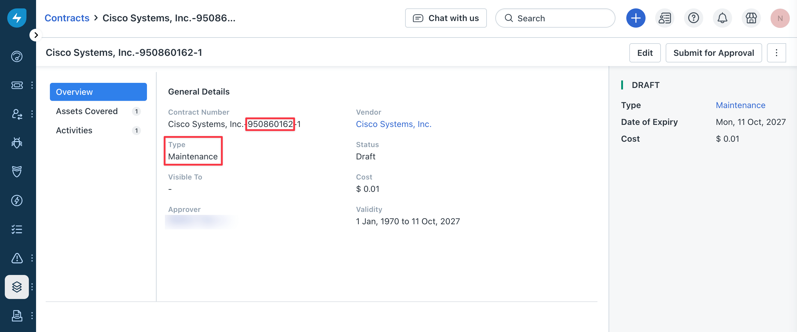 Maintenance Contract Type in Freshservice