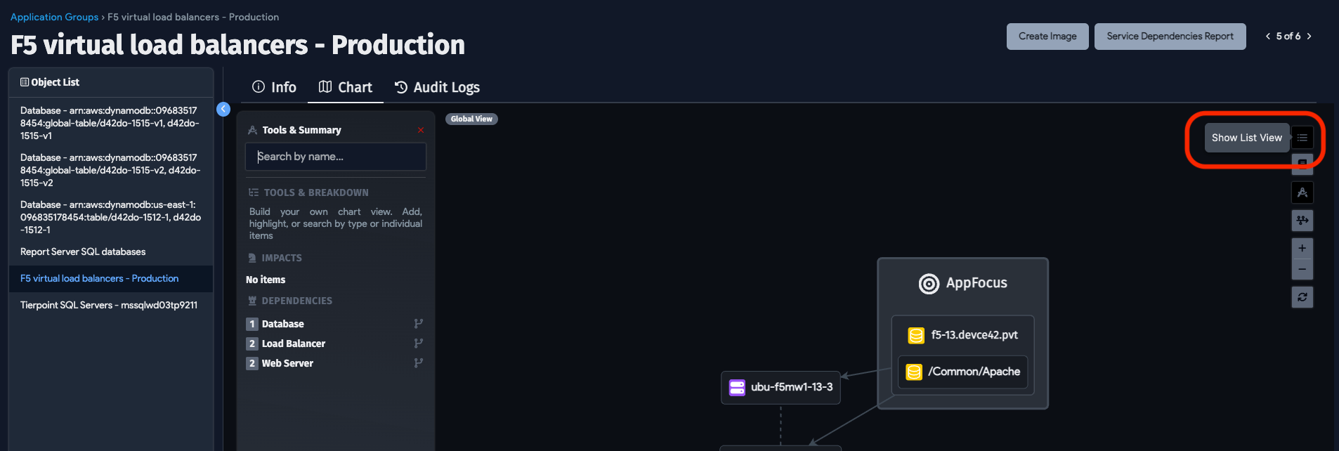 Chart list view button