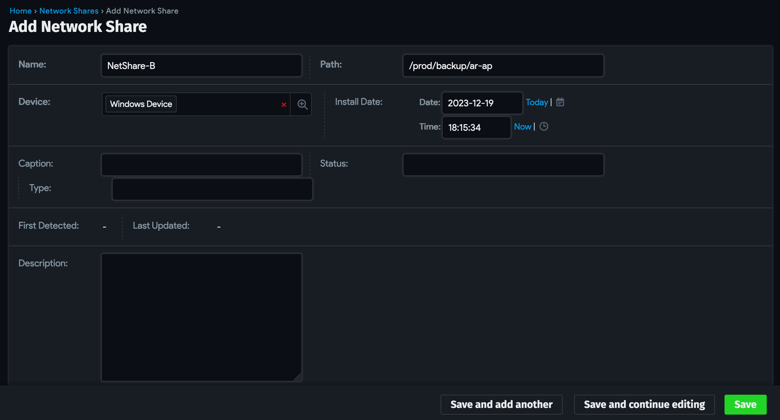 Network Shares actions