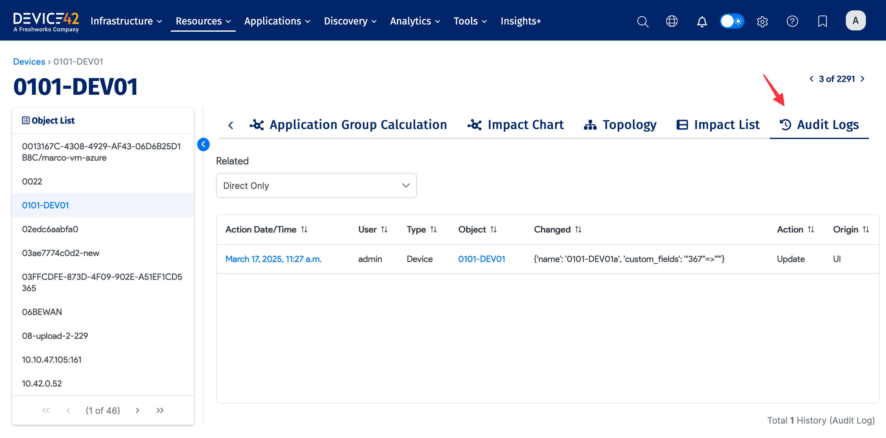 Object history filter