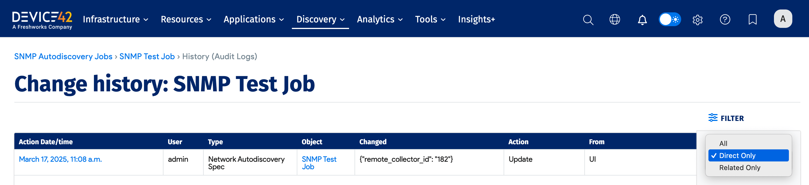 Object history filter