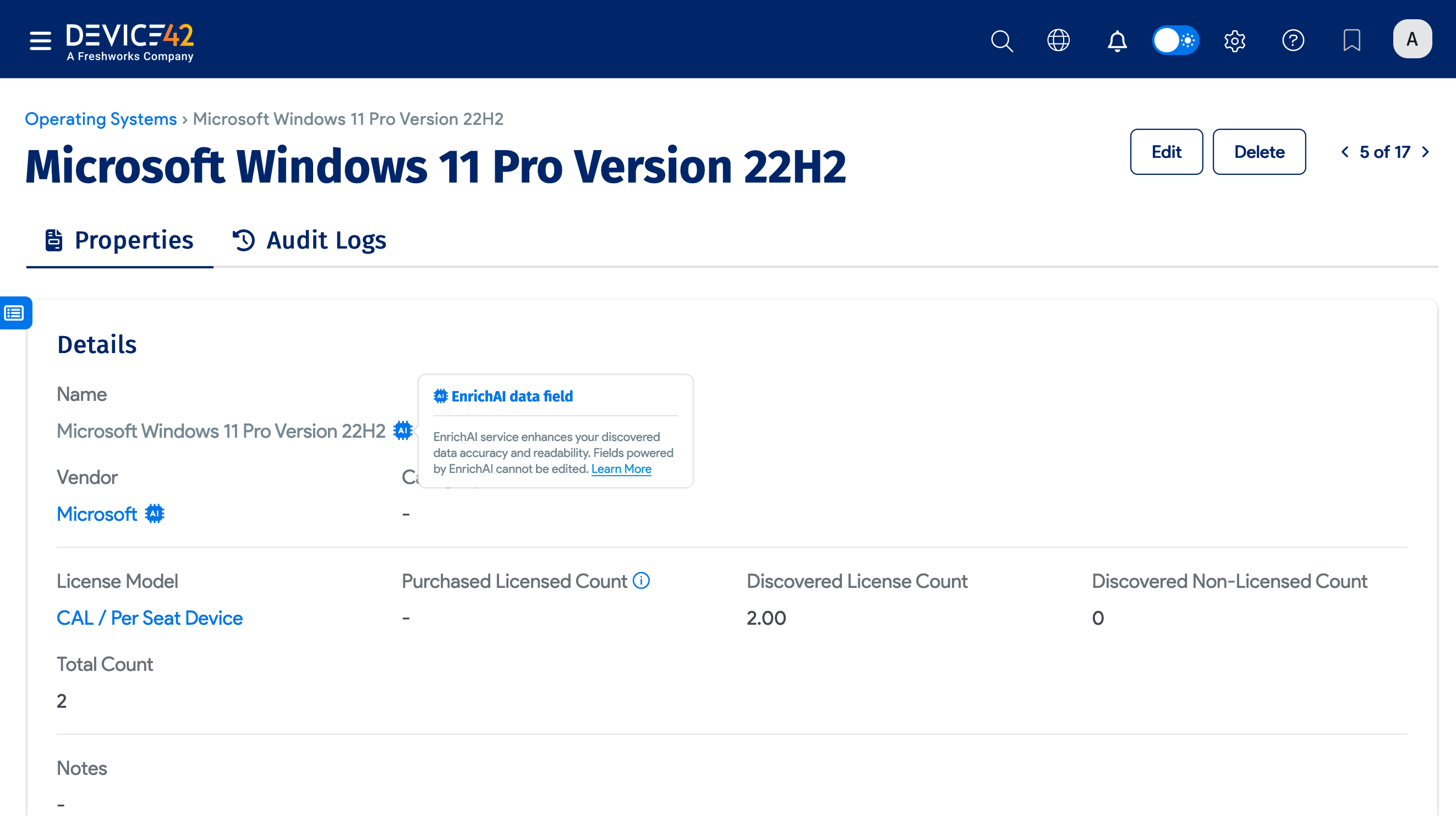 Windows device EnrichAI data example