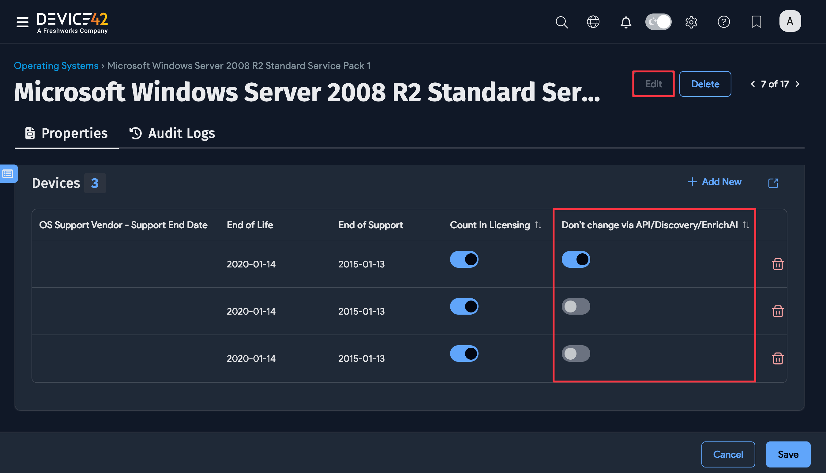 Don't change via API/Discovery/EnrichAI option