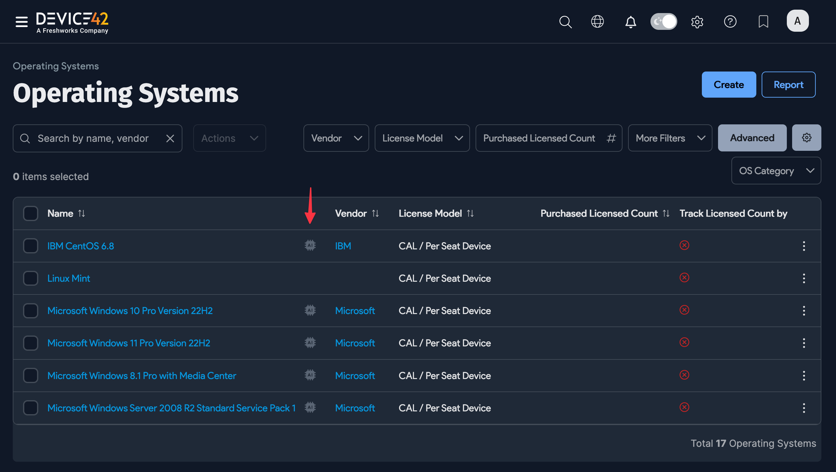 Operating Systems list with EnrichAI icons