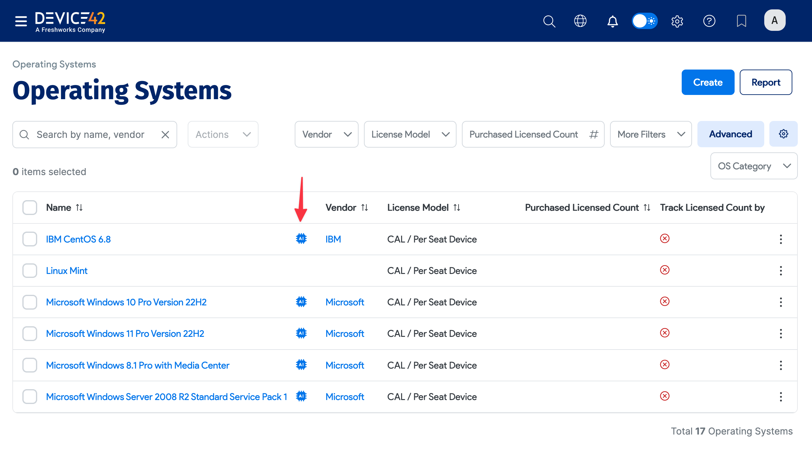 Operating Systems list with EnrichAI icons