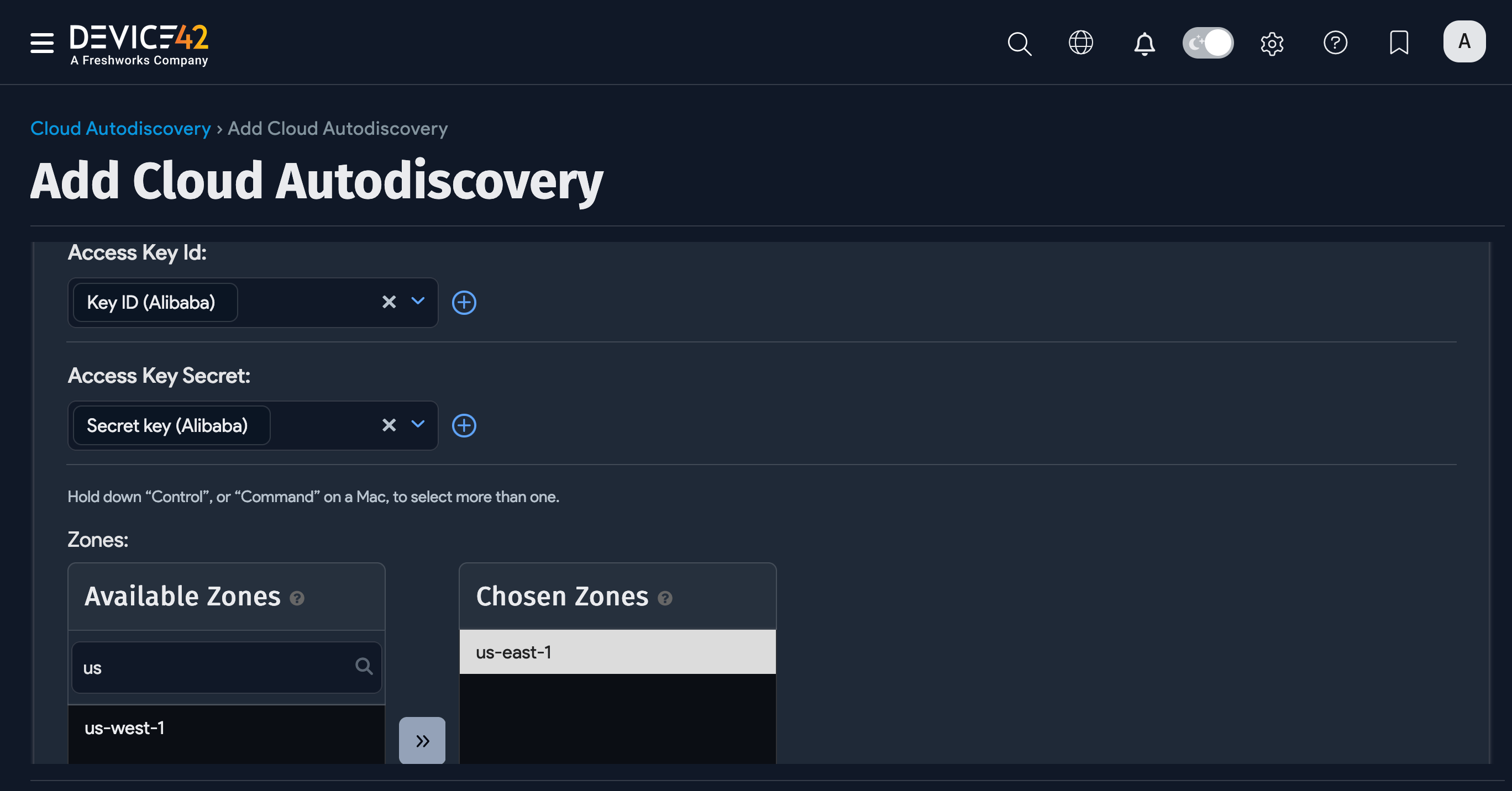 Add Alibaba cloud credentials